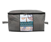 Kuber industries Non-Woven Lining Print 3 Pieces Underbed Storage Bag & 3 Pieces Saree Cover With Transparent Window, Pack of 6 (Gray)